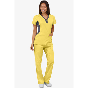 Tenues médicales OEM pour femmes, col en V, nylon et élasthanne, vêtements de travail d'hôpital, uniforme confortable, respirant, sur mesure - Product Image 1