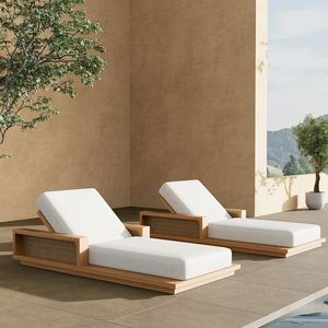 Chaise longue de jardin en bois de qualité supérieure, inclinable, pour resort, terrasse extérieure, avec coussin - Product Image 1