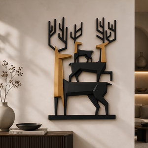 DEER FAMILY <b>WALL</b> DECOR <b>Geometric</b> Deer Family <b>Wall</b> <b>Art</b> Metal Hanging Decor Minimalist Wildlife Design - Product Image 1