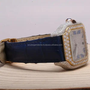 Reloj de Cuarzo Clásico de Lujo con Correa de Cuero, Esfera Cuadrada con Bisel de Diamantes Moissanite VVS de Última Generación, Nuevo y de Alta Calidad - Product Image 6