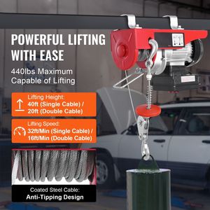 120V Electric <b>Hoist</b> 440 Lbs Winch 328 ft Wireless 14 ft Wired Remote Control 40 ft Single Cable Lifting 40 ft Single Cable - Product Image 1