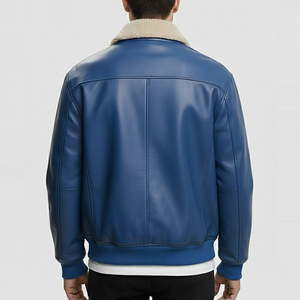 Veste bomber en cuir véritable pour homme, noire, à capuche, en cuir d'agneau véritable ciré marron, veste d'hiver pour homme avec capuche amovible - Product Image 2