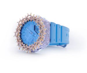 Reloj de Lujo Azul Cielo con Bisel Dorado y Cristales, Pantalla Analógica-Digital, Cristal, Resistente al Agua 10 Bar, Reloj de Pulsera Unisex de Moda - Product Image 2