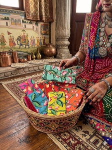 Exquisite Handcrafted Floral Lotus Print Silk Envelope Clutches with <b>Gota</b> Patti Lace Border Vibrant Traditional Indian Festive - Product Image 2