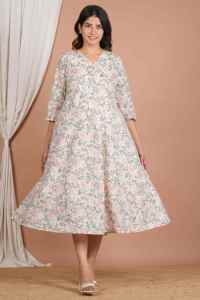Vestido largo de algodón floral tipo kimono para mujer, con cremallera para amamantar, estampado a mano, venta al por mayor de fábrica - Product Image 5