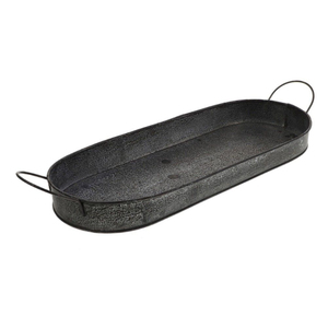 Set Of 2 Rustic Galvanized Metal Long Serving <b>Trays</b> With Wooden Handles For Rectangular <b>Kitchen</b> & Dining Decorative Display <b>Tray</b> - Product Image 3