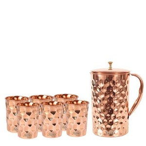 Wholesale Copper Jug 2 Glass Set | Food Grade Copper Water Pitcher Thermal Insulation 6-12 Hours Camping Use Hand Grip Design - Product Image 5