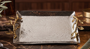 Elegante Bandeja de Aluminio Plateada, Diseño Moderno Martillado, Bandeja de Servicio Metálica Elegante y Duradera, Plato Decorativo - Product Image 3