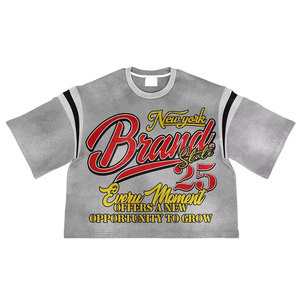 เสื้อยืดโอเวอร์ไซส์ทรงครอปสำหรับผู้ชาย แบรนด์ใหม่ พิมพ์ลายตัวอักษร แขนสั้น คอโอ แต่งขอบตัดกัน ผ้าถัก สไตล์ลำลอง - Product Image 4
