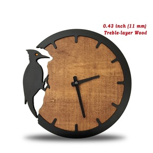 Horloge murale ronde moderne en bois avec motif de hibou, analogique, à quartz, silencieuse, décoration de salon - Product Image 3