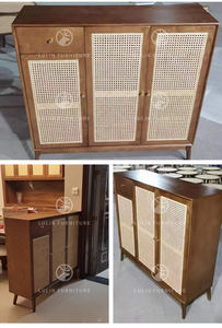 <span class=keywords><strong>Meuble</strong></span> de rangement à chaussures en rotin avec structure en <span class=keywords><strong>bois</strong></span> massif, organisateur d'entrée à 4 niveaux et un tiroir, idéal pour la décoration intérieure de style Mid-Century - Product Image 5