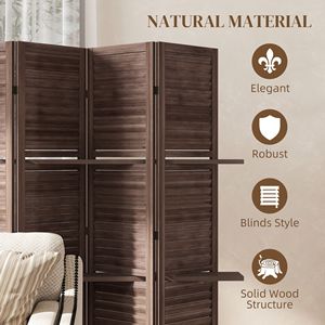 Separador de ambientes de madera de nogal de 67 pulgadas de alto con 5 paneles, 3 estantes y almacenamiento plegable para dormitorio - Product Image 6