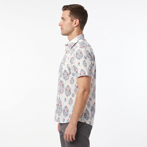 Men's <b>Short</b> <b>Sleeve</b> Printed Paisley Pattern Organic Cotton Woven Beach Shirt Turn-down Collar Summer Breathable - Product Image 3
