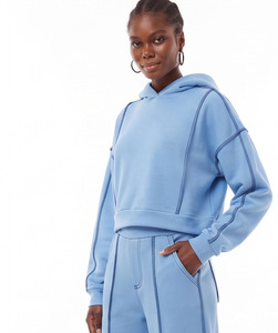 <b>Women</b> Winter Casual Solid Cropped <b>Tracksuit</b> Oversized Hoodie Wide Leg Pants Fleece Lounge Set Custom Streetwear Two Piece OEM - Product Image 4