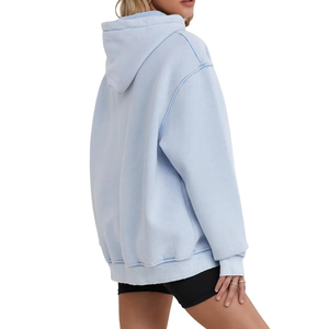 Sudadera con Capucha para Mujer, Hombros Caídos, Color Sólido, Felpa de Algodón, con Bolsillos, Corte Regular, Estilo Casual Urbano, Lavado Ácido - Product Image 6