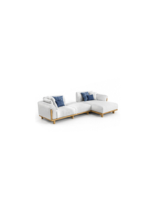 Ensemble de canapés de jardin minimalistes avec coussins en tissu gris et pieds en bois, meubles durables pour appartement haut de gamme - Product Image 3
