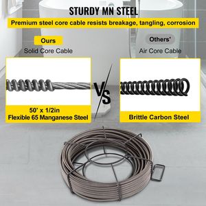 Cable Desatascador de Tuberías de 50 Pies x 1/2 Pulgada con Núcleo Sólido, Serpiente para Limpieza de Alcantarillado, Limpiador Eficiente de Obstrucciones en Tuberías - Product Image 4