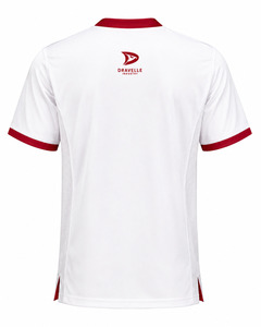 DRAVELLE T-shirt d'entraînement d'arts martiaux unisexe blanc à col en V avec bordure rouge, haut respirant en polyester - Product Image 2