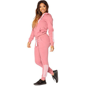 Wholesale Customized Women's <b>Pink</b> Hooded Anti-Odor Tracksuit Full Zipper <b>Sweatshirt</b> Pants Set Casual Winter Solid Colors - Product Image 3