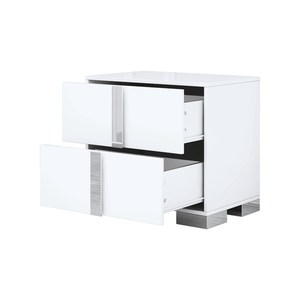 Comodino elegante a specchio bianco con 2 cassetti comodino con manico in metallo per camera da letto o soggiorno - Product Image 3