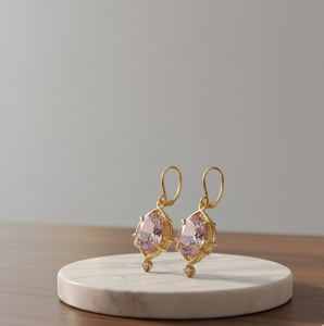 Boucles d'oreilles en argent sterling 925 plaqué or 18 carats – ovales roses hydro 10x12mm avec CZ, bijoux vintage pour femmes et filles, petites boucles pendantes - Product Image 5