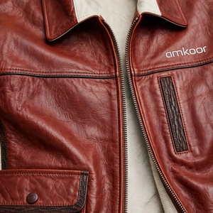 Chaqueta de Motociclista de Cuero Genuino para Hombre Amkoor, Corte Ajustado, Cuello Camisero, Cierre de Cremallera, Color Sólido, Chaqueta de Motociclista para Otoño - Product Image 6