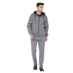 Survêtement gris à capuche pour homme, sweat-shirt zippé avec poches latérales, vêtements de sport décontractés, tenue d'automne, coupe classique, motif uni - Product Image 1