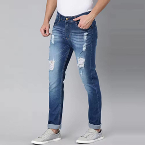 Jeans de Mezclilla para Hombre, Corte Slim Fit, Pierna Recta, Desgastados y Rotos, Lavado Medio, Estilo Casual de Algodón, para Primavera - Product Image 3