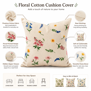 Printed Cotton Cushion Cover Square Throw Pillowcase Floral <b>Sofa</b> <b>Pillow</b> Cover for Bedroom Living Room Decor - Product Image 6