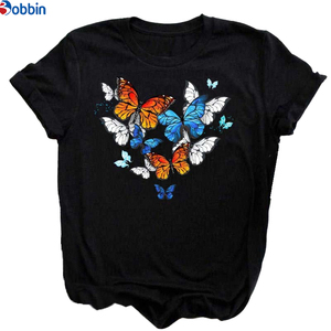 Camiseta de mujer estilo dulce con estampado de rosas y mariposas, holgada, transpirable, con estampado gráfico de manga corta, talla grande - Product Image 5