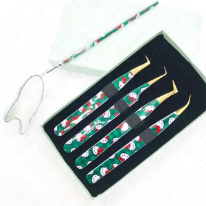 Juego de 4 Pinzas para Extensión de Pestañas con Diseño de Gatito, Acero Inoxidable Verde, Herramientas para Pestañas con Espejo, Diseño Bonito, Recubrimiento de Papel, Personalizadas - Product Image 2
