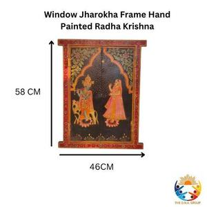 Krishna Radha & Rajasthani Art Tenture murale de fenêtre en bois - Product Image 6