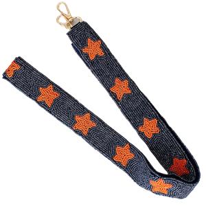 Sangle de sac en coton brodé marine avec étoiles orange, design perlé artisanal réglable pour sacs, jours de match et usage quotidien - Product Image 5