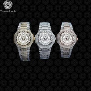 Montre de luxe pour homme Charm Jewells en acier inoxydable, cadran 40 mm, lunette sertie de diamants, mouvement mécanique analogique, résistance à l'eau 10 bars, bouton poussoir - Product Image 5