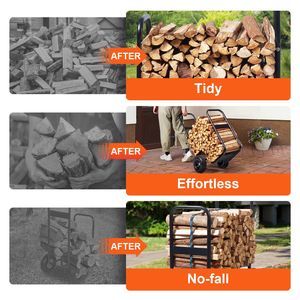 250 Lbs Load Capacity Firewood Log <b>Cart</b> Pneumatic Rubber Wheels Heavy Duty Indoor Outdoor Wood Rack <b>Storage</b> for Hand <b>Carts</b> - Product Image 3