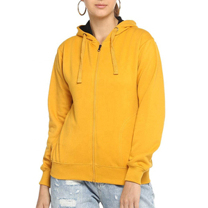 Sudadera con Capucha Amarilla para Mujer, Cierre Completo, Corte Regular, Tejido de Algodón, con Bolsillos Delanteros y Logotipo de Marca Personalizado - Product Image 2
