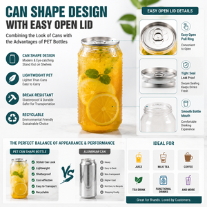 Botella de Bebida Personalizada con Logotipo, 330ml 500ml, Forma de Lata PET, con Tapa Fácil de Abrir, Envase Transparente para Jugo, Fábrica OEM - Product Image 3