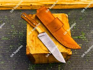 Cuchillo de Caza de Acero de Damasco con Hoja de Punta Caída, Mango de Madera y Funda de Cuero, Afilado como una Navaja, para Uso en Exteriores - Product Image 5