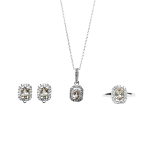 <b>Silver</b> Citrine Jewelry <b>Set</b> <b>Earrings</b> <b>Necklace</b> & Ring for Women Custom Design Fashionable Wedding Engagement Anniversary Jewelry - Product Image 4