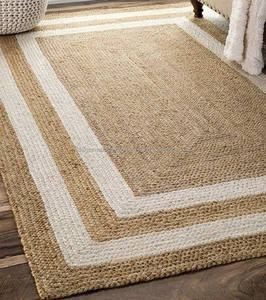 Tapis rustique en jute naturel, bordures brun-noir, tressé à la main, rectangulaire, résistant aux plis, antibactérien - Product Image 2
