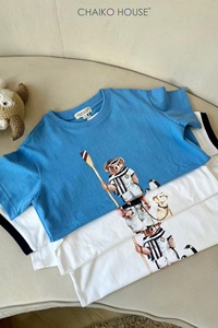 เสื้อยืดคอกลมผ้าฝ้าย100% สำหรับเด็กผู้หญิงเสื้อแขนสั้นคอสีฟ้าดีไซน์พิมพ์ลายการ์ตูนสำหรับเด็ก A005ดีไซน์ปัก - Product Image 2