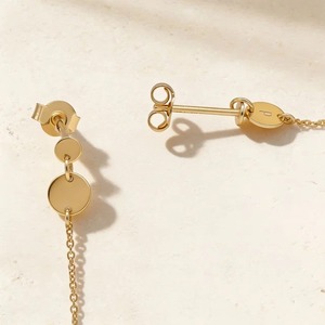 Pendientes Colgantes Minimalistas de Doble Círculo en Oro Amarillo de 9K con Cadena Larga, Joyería Fina de Fabricante - Product Image 2