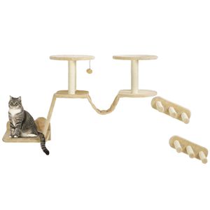 Albero per Gatti Beige con 3 Ripiani, Tiragraffi, Posti di Riposo e Scaletta - Product Image 1