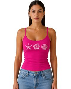 Hot Pink Women Spaghetti Strap <b>Crop</b> Tank <b>Top</b> Sleeveless Slim Fit Summer Casual Printed Camisole Fashion Soft Stretch Streetwear - Product Image 1