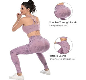 High Waist Tie Dye Leggings With Pockets Full Length Stretch Knitted Women's Sporty Style All Seasons Wear - Product Image 4