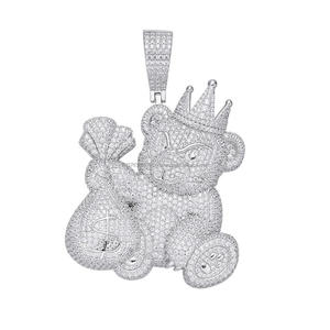 จี้รูปหมีการ์ตูนดีไซน์เนอร์ สไตล์ฮิปฮอปสุดหรู พร้อมรายละเอียดมงกุฎ - Product Image 1