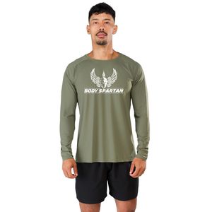 <b>Men's</b> Olive Green Long Sleeve Athletic T <b>Shirt</b> Breathable Performance Fabric Workout Fitness Sportswear Apparel - Product Image 1