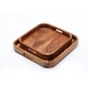 ALTAMASH CRAFT Ensemble de plateaux de service en bois d'acacia, assiette carrée avec poignées pour le petit-déjeuner, le thé, la décoration de cuisine - Product Image 3