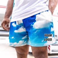 Shorts en maille pour homme, imprimé nuages bleus, taille élastique, respirants, décontractés, avec logo imprimé par sublimation sur le devant