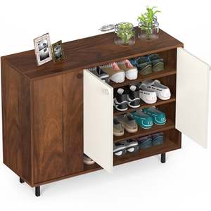 Meuble à chaussures Prorage en bois d'ingénierie à 2 portes, design autoportant peu encombrant pour pantoufles et chaussures - Product Image 4